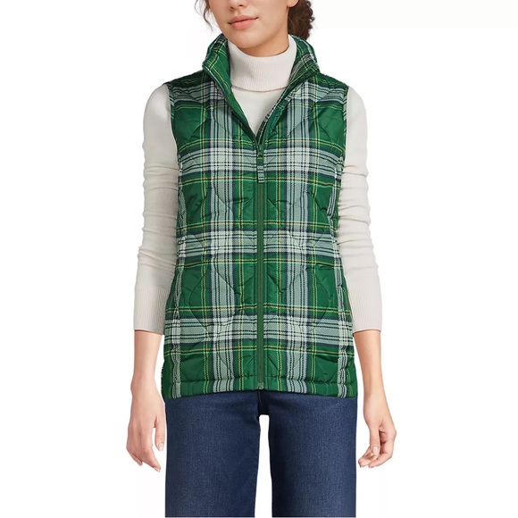 Lands End Women's Print FeatherFree Quilted Insulated Vest Light Emerald Green - Picture 5 of 7